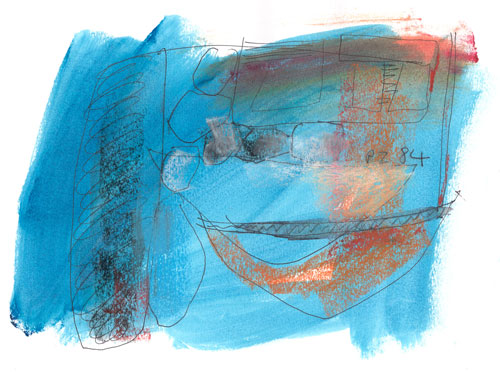 Boat in Blue acrylic wash, ink & oil pastel19 x 26 cm